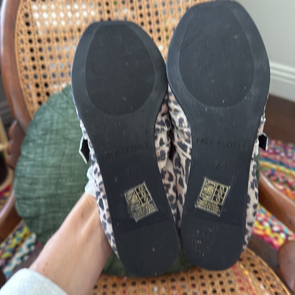 Free People Gemini Leopard Print Leather Double Buckle Mary Jane Ballet Flats - Picture 3 of 5